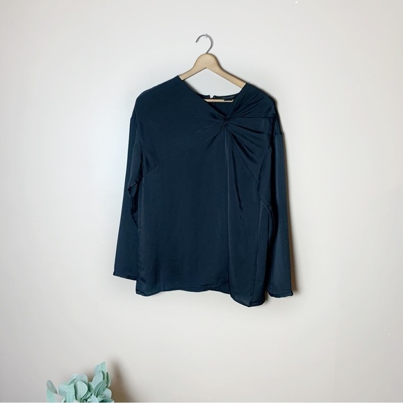 [Club Monaco] Black Silky Classic Career Professional Long Sleeve Top - Picture 1 of 8